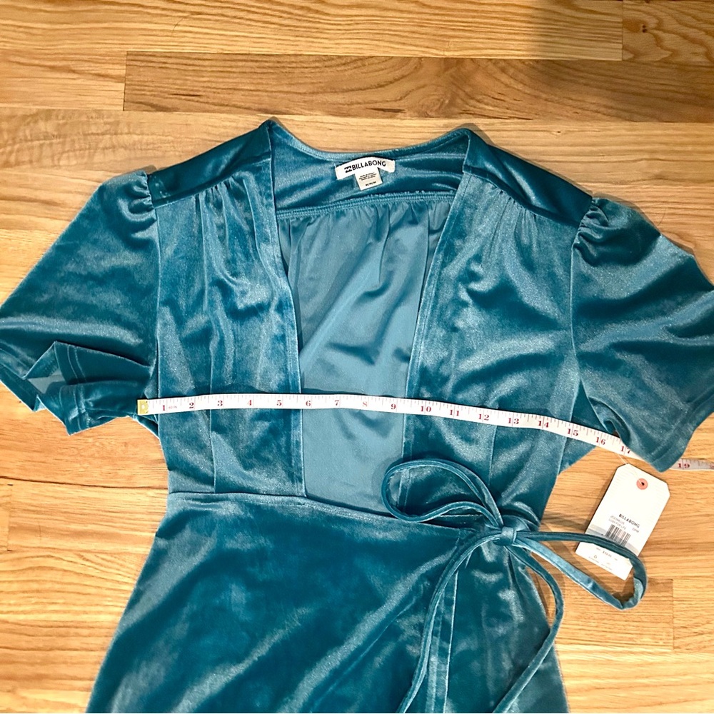 Billabong Teal Blue Velvet Wrap Tassel Mini Dress - Picture 10 of 15